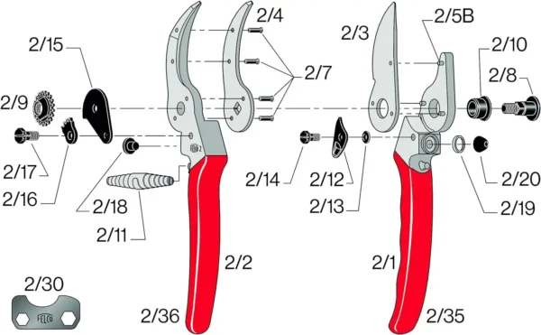 FELCO F-2 068780 Classic Manual Hand Pruner, F 2, Red