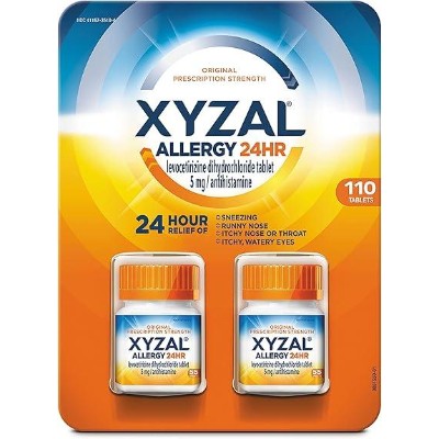 Xyzal Allergy Pills, 24-Hour Allergy Relief, Original Prescription Strength,55 Count (Pack of 2)