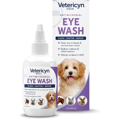 Vetericyn Plus Dog and Cat Eye Wash | Eye Drops for Dogs and Cats to Flush and Soothe Eye Irritations, Dog Tear Stain Cleaner, Safe for All Animals. 3 ounces